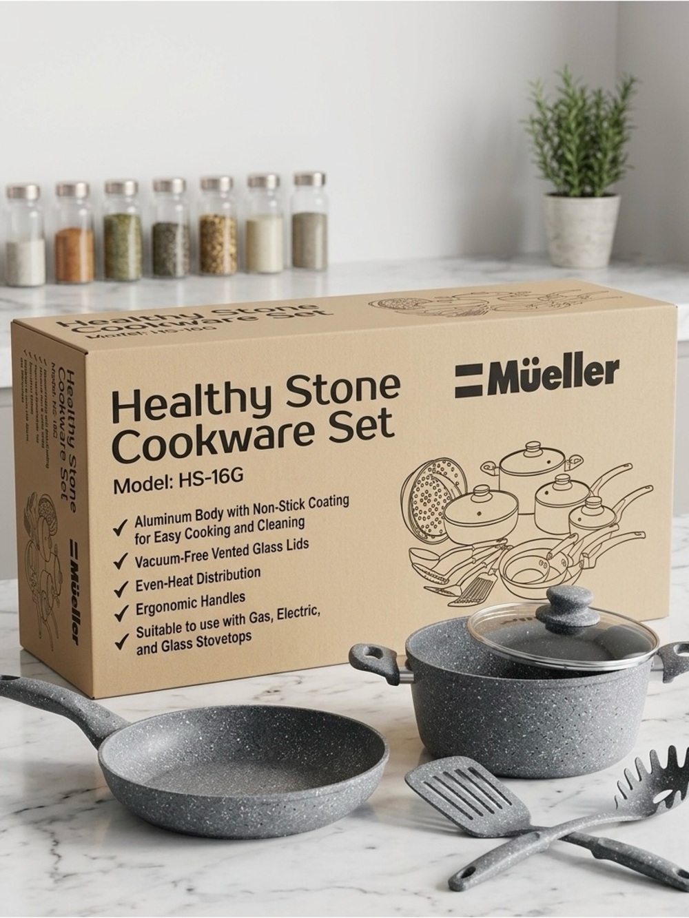 Müller Healthy Stone Cookware Set - Black